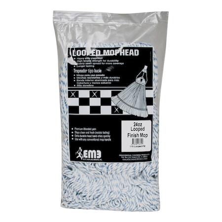 Elite Mops & Brooms Elite Mops and Brooms 24 oz. Looped Cotton/Synthetic Blend Mop Refill 1 pk 115-LOOPED-FM